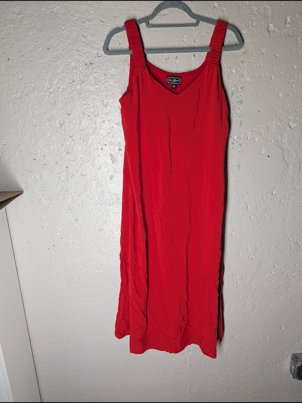 Ivy Street Red/Orange Rayon Midi Dress | Side Slit Tank Dress